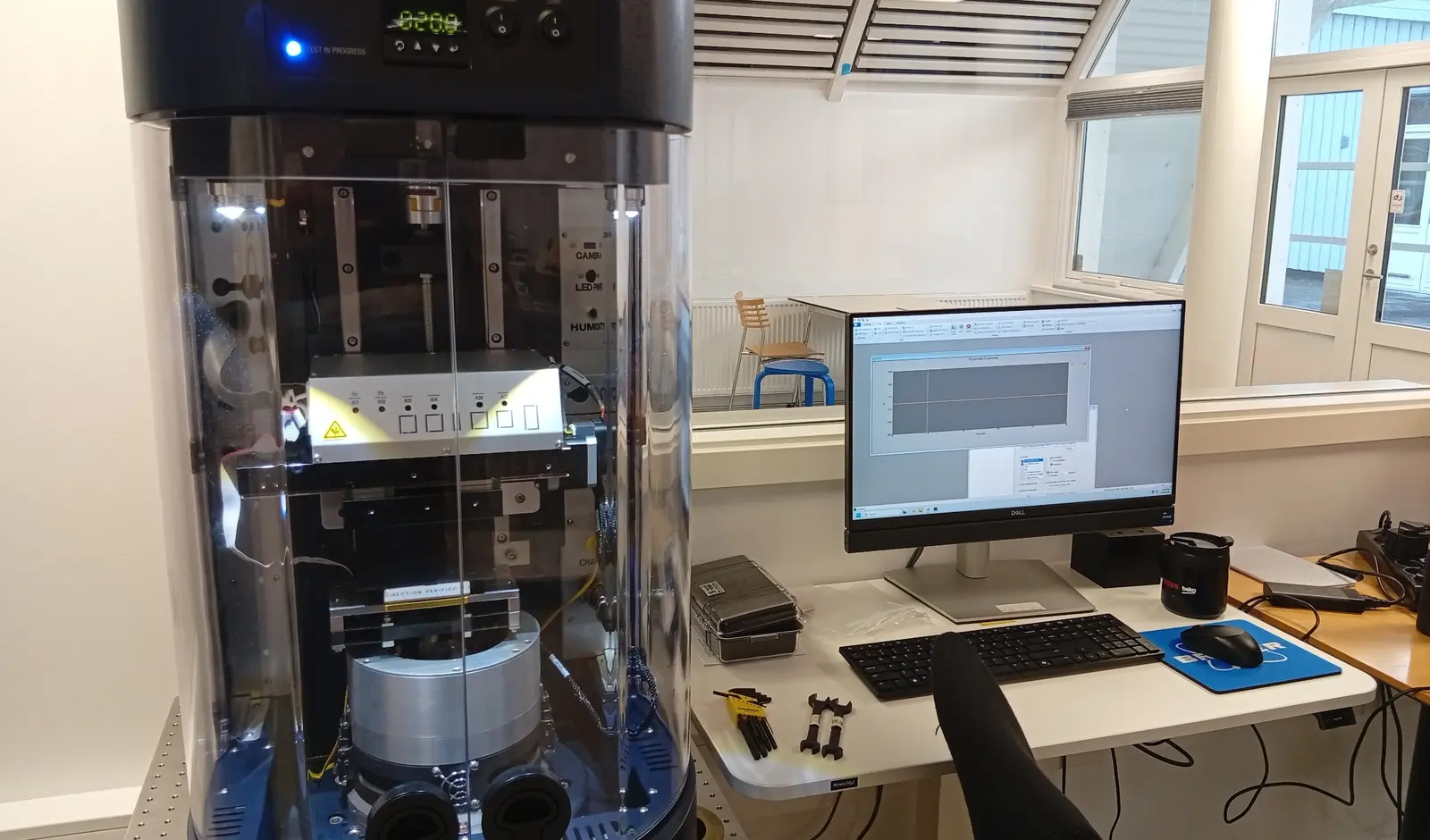 Bruker UMT TriboLab running beside the test-control workstation at Aarhus University